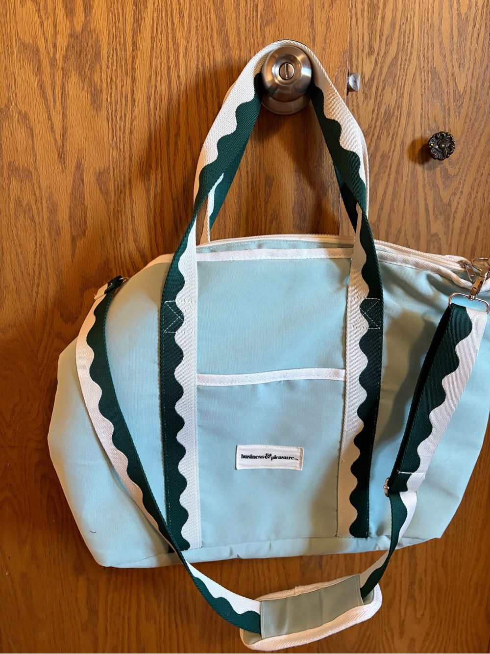 Canvas Mint Green Tote Cooler Bag with Decorative Scallop Strap